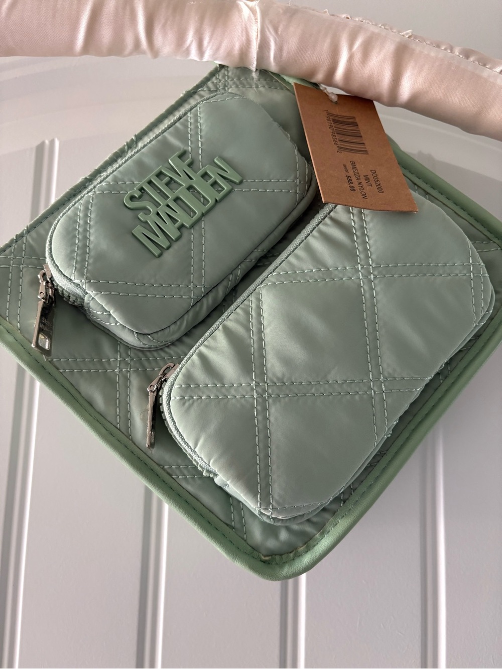 Steve Madden Bmezza Quilted Nylon Mint Green Crossbody messenger Bag